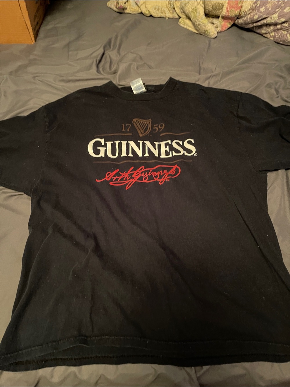 Guinness Black Short Sleeve Tee with White and Red Logo